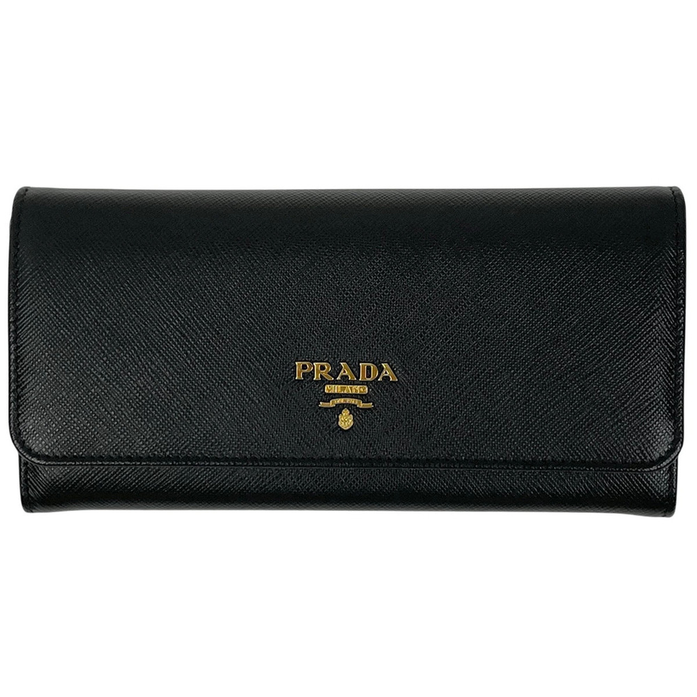 Prada Bi fold Long Wallet Billfold Coin Leather Nero Black